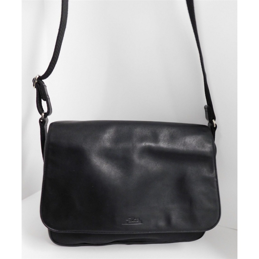 Longchamp Black‎ Leather Nylon Large Messenger Crossbody Bag